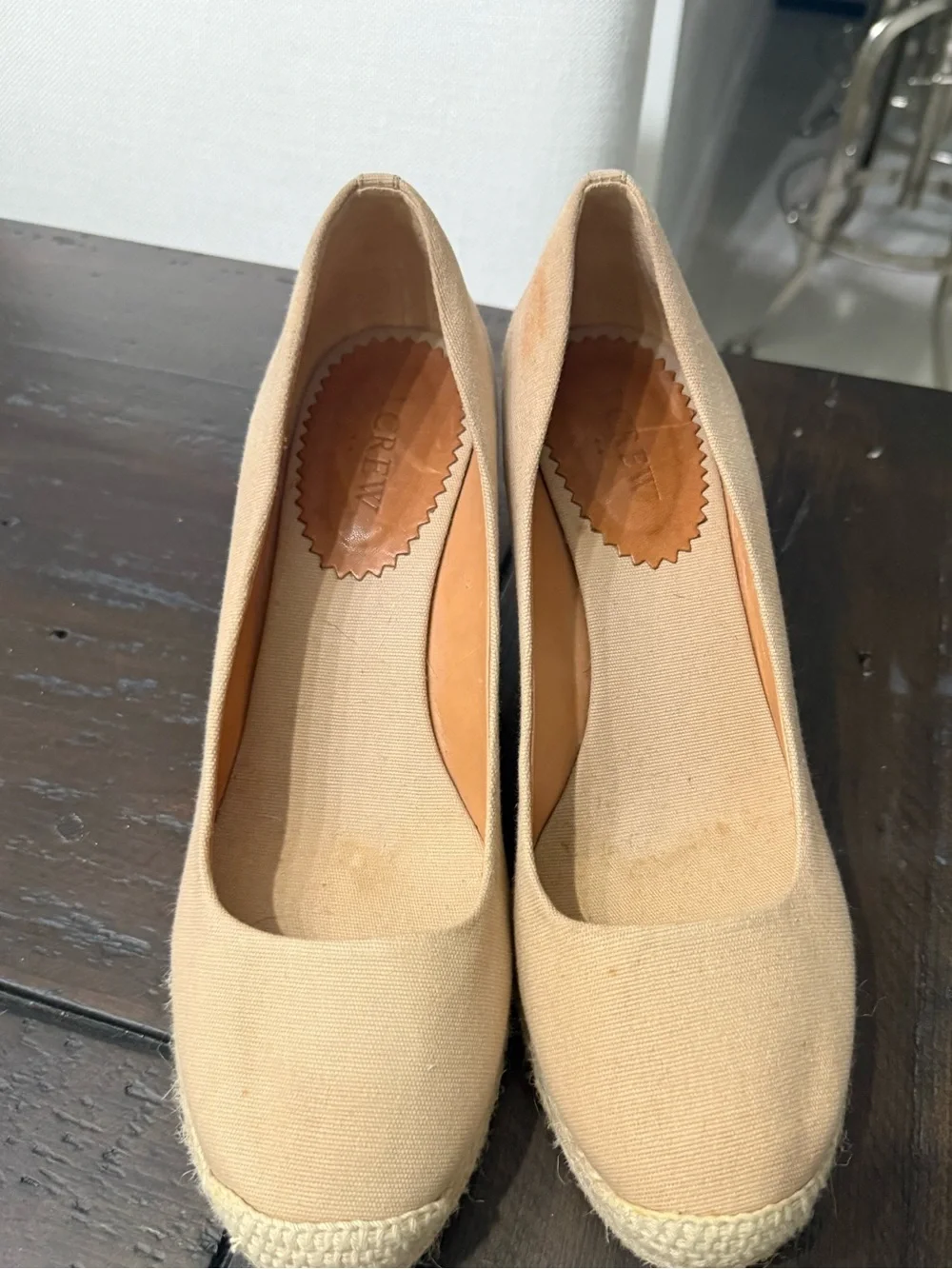 Neutral J Crew Canvas Espadrille Wedge Pumps - Women